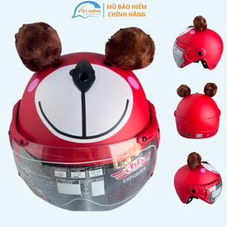 Nón bảo hiểm trẻ em có kính siêu đẹp - Dành cho bé có trọng lượng dưới 18kg - VS103KS đỏ gấu - vòng đầu 50-52cm