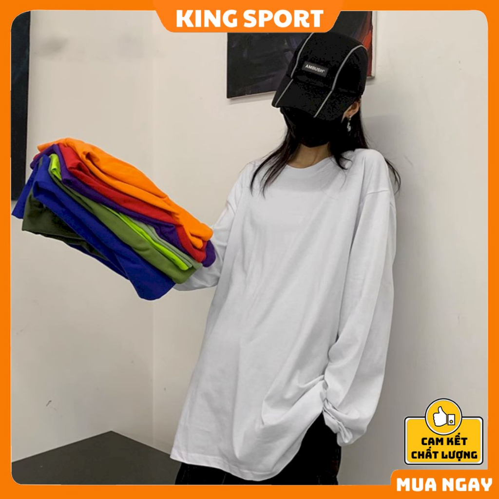 Áo phông trơn dài tay form rộng unisex nam nữ chất cotton khô dày dặn cao cấp KING SPORT Áo thun dài tay big size ADT01