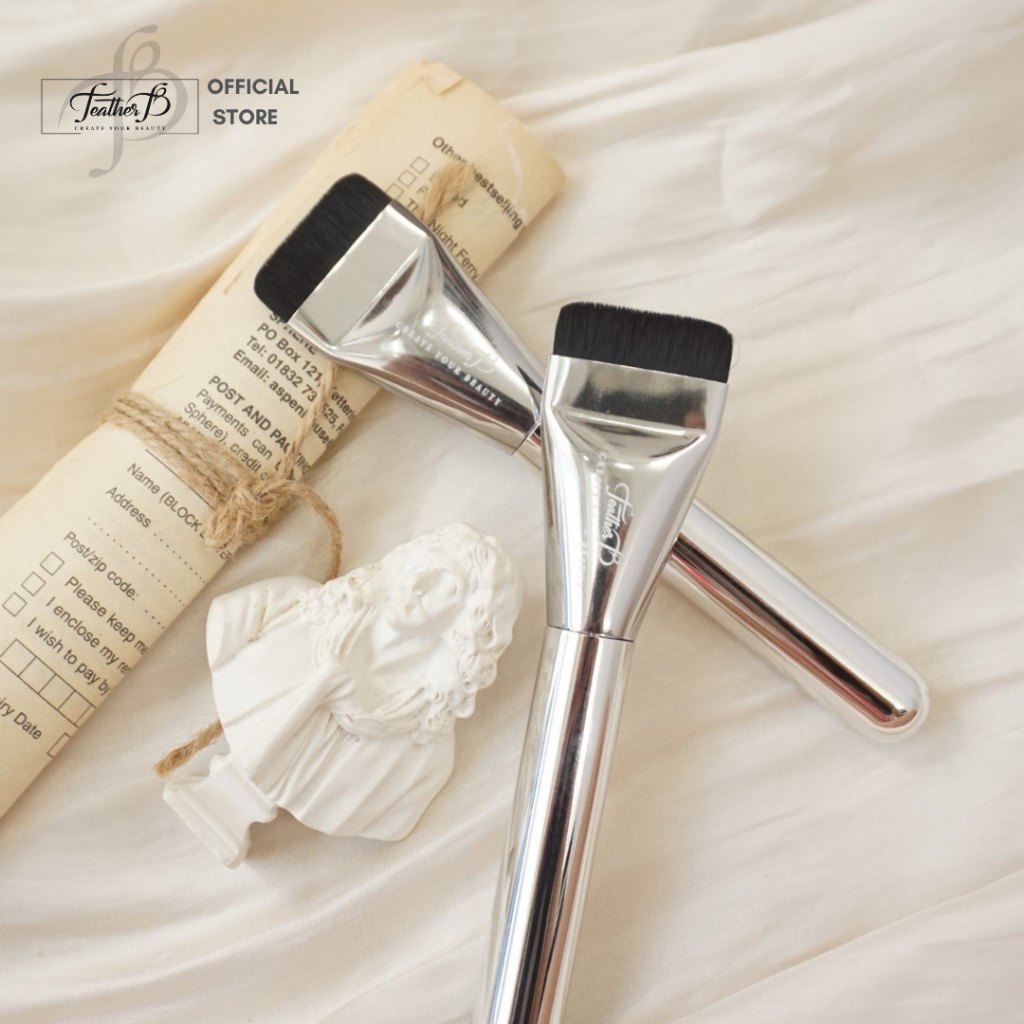 Feather B Cọ Dẹt Ngắn Dàn Nền Ánh Bạc - Cọ dàn nền - Cọ đánh nền - Cọ tán kem nền - Nền siêu mỏng - Nền lâu trôi