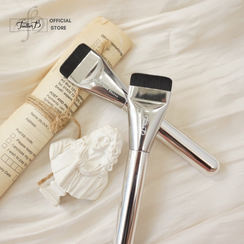 Feather B Cọ Dẹt Ngắn Dàn Nền Ánh Bạc - Cọ dàn nền - Cọ đánh nền - Cọ tán kem nền - Nền siêu mỏng - Nền lâu trôi