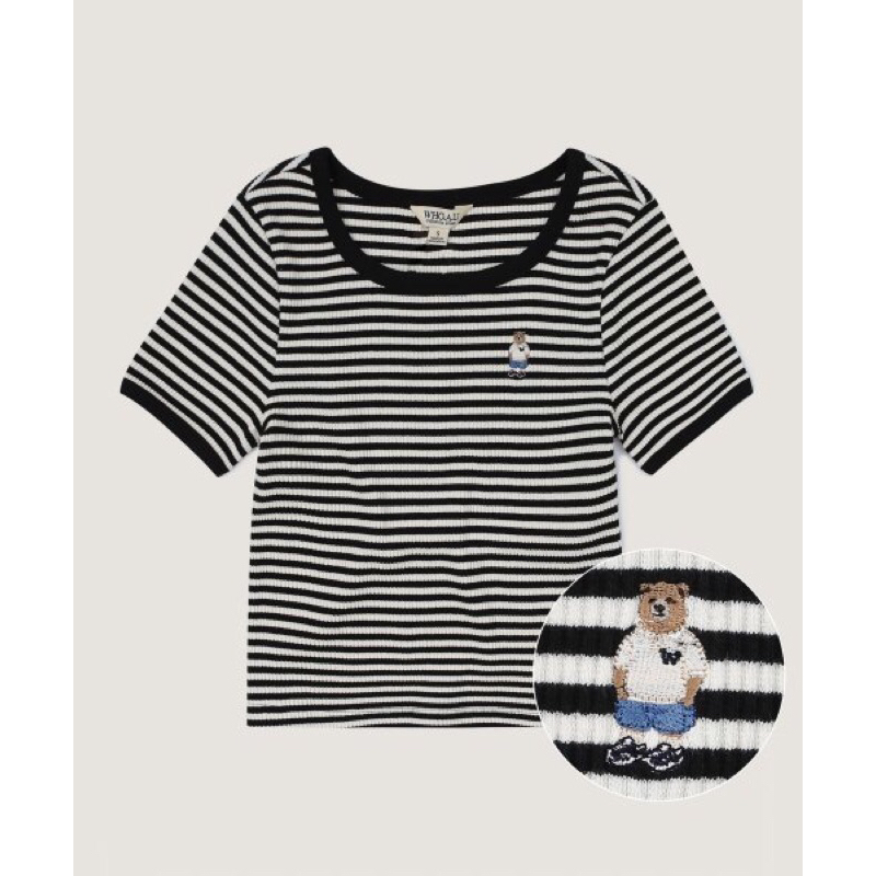 Auth Áo thun tay cộc Steve embroidery ribbed short sleeve WHRSD2525F