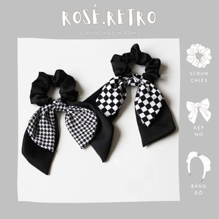 Scrunchies nơ, Cột tóc nơ đôi vải lụa phong cách Hàn Quốc xinh xắn Handmade by Rosé.retro