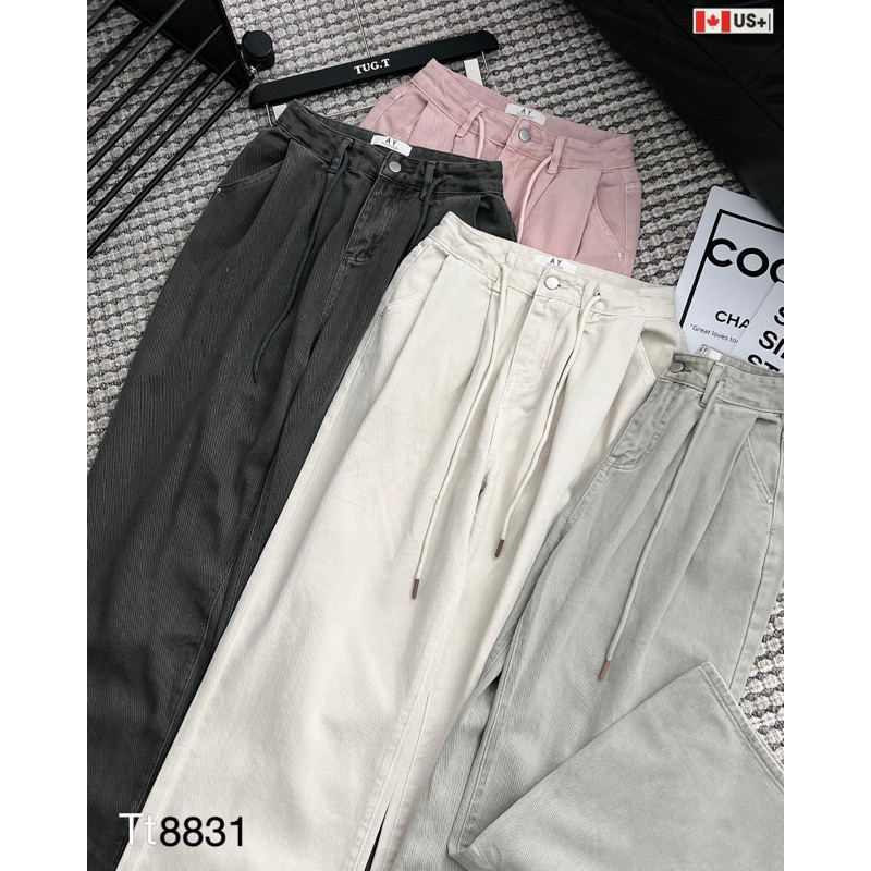 Quần jeans ống suông phối dây rút hàng chuẩn Qc loại 1 ảnh thật - sẵn