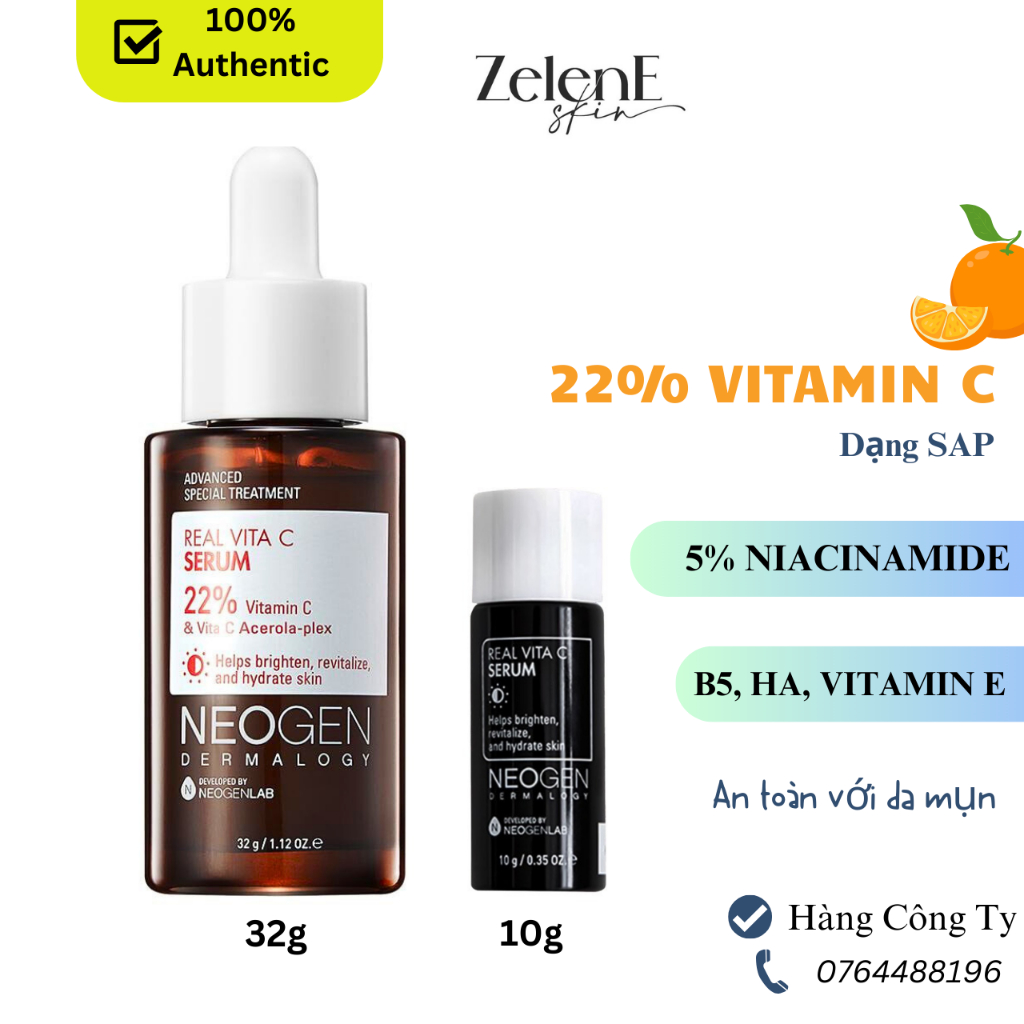 [CTY] Serum Vitamin C 22% Neogen Dưỡng Trắng, Mờ Thâm Neogen Dermalogy Real 32g &10g