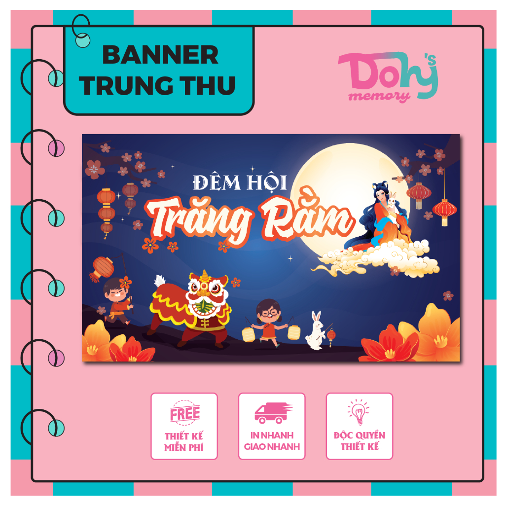 Banner trung thu hiện đại - phông nền sự kiện công ty trường học - bạt treo tường - thiết kế theo yêu cầu - giao nhanh