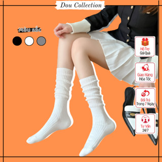 Tất vớ cổ cao unisex nữ chất cotton thoáng mát họa tiết trơn cao quá đầu gối thời trang thu đông đơn giản - Mã TV083