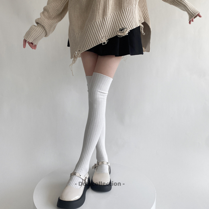 Tất vớ cổ cao unisex nữ chất cotton thoáng mát họa tiết trơn cao quá đầu gối thời trang thu đông đơn giản - Mã TV083