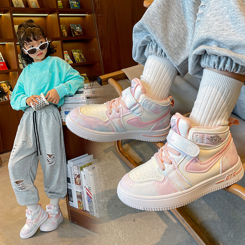 Giày thể thao bé gái sneaker cao cổ dáng jordan màu hồng đế mềm hàng Quảng châu loại 1