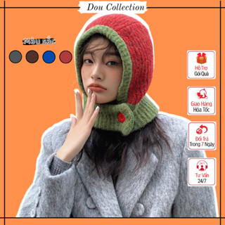 Mũ len unisex nam nữ, Nón len có cổ kèm nút chất dày dặn họa tiết trơn phối viền phong cách Hàn Quốc cá tính - Mã NL023