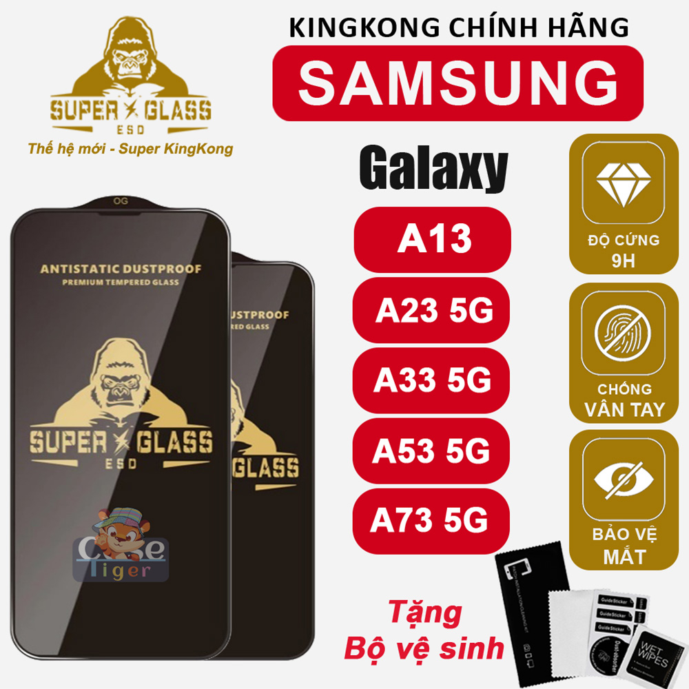 Cường lực KingKong Đen cho Samsung A13 / A23 4G / A33 / A53 / A73 5G Kính full màn, Chống bám vân tay