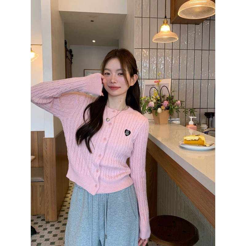 Áo len phong cách ngọt ngào dài tay kiểu xoắn