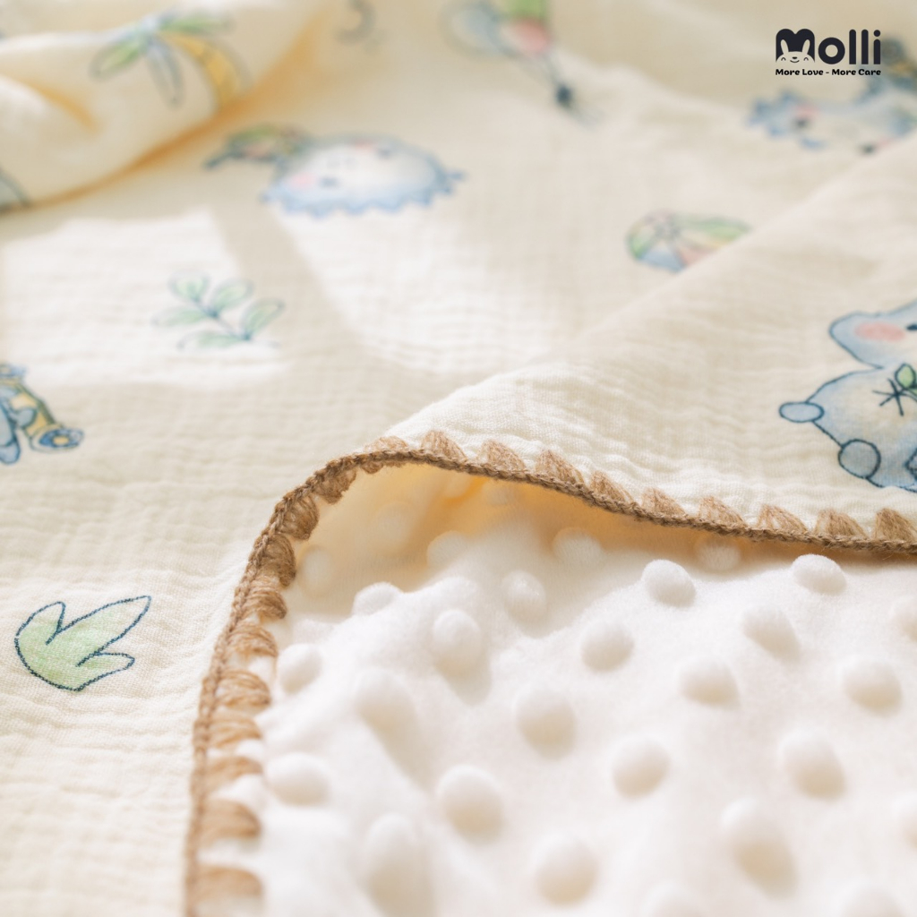 Chăn xô 2 mặt Muslin  Molli phong cách Hàn Quốc cho bé - KT 110*115CM
