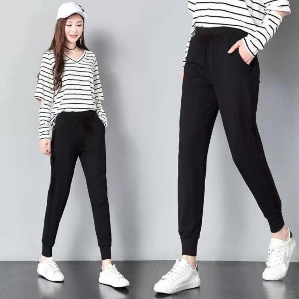 Quần jogger nữ bo gấu trơn vải thun, quần bom ống rộng nữ nỉ thun dáng joger mặc thu đông | BigBuy360 - bigbuy360.vn