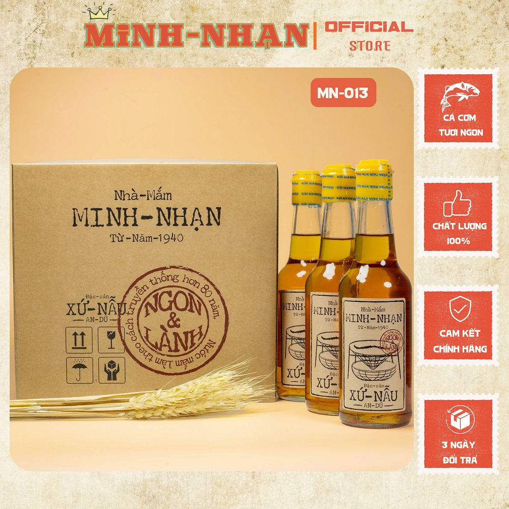 Nước mắm cá cơm ngon thùng 3 chai nguyên chất truyền thống Minh Nhạn Bình Định độ đạm 40