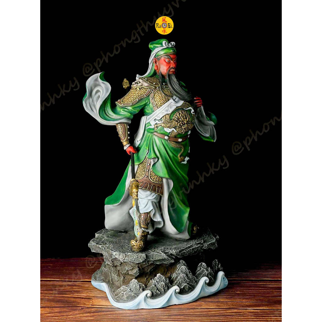 Quan Thánh Ngự Giang Sơn - Quan Công đứng Trấn Ải - Tượng Đồng Thờ Cúng Sơn Màu