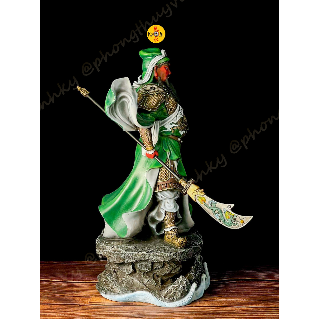 Quan Thánh Ngự Giang Sơn - Quan Công đứng Trấn Ải - Tượng Đồng Thờ Cúng Sơn Màu