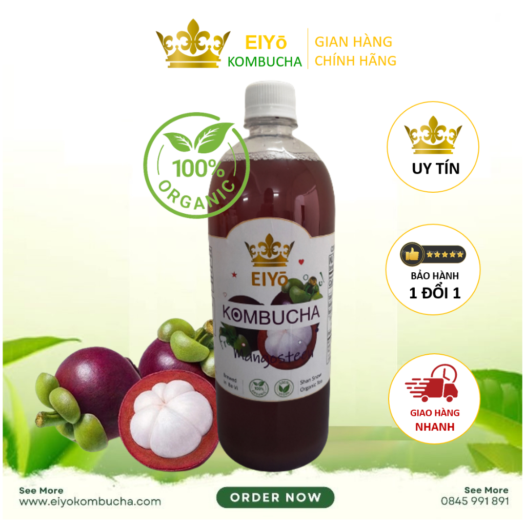 KOMBUCHA MĂNG CỤT 1 Lít – Fresh & Cool (Trà Kombucha Măng Cụt - Giảm Cân - Làm Đẹp)