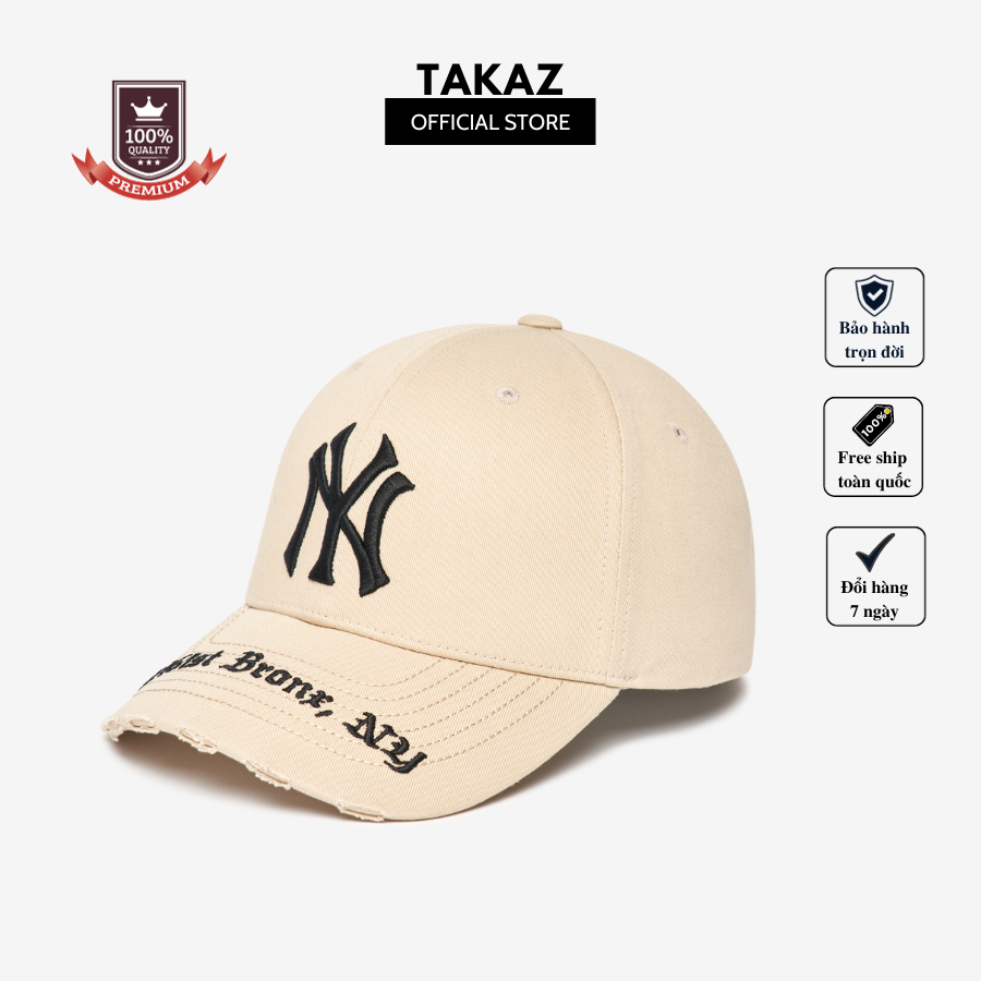 Mũ Lưỡi Trai MLB Rách Thêu Chữ NY Hàng Xuất Dư Cao Cấp Korea 2 Màu Đen Be