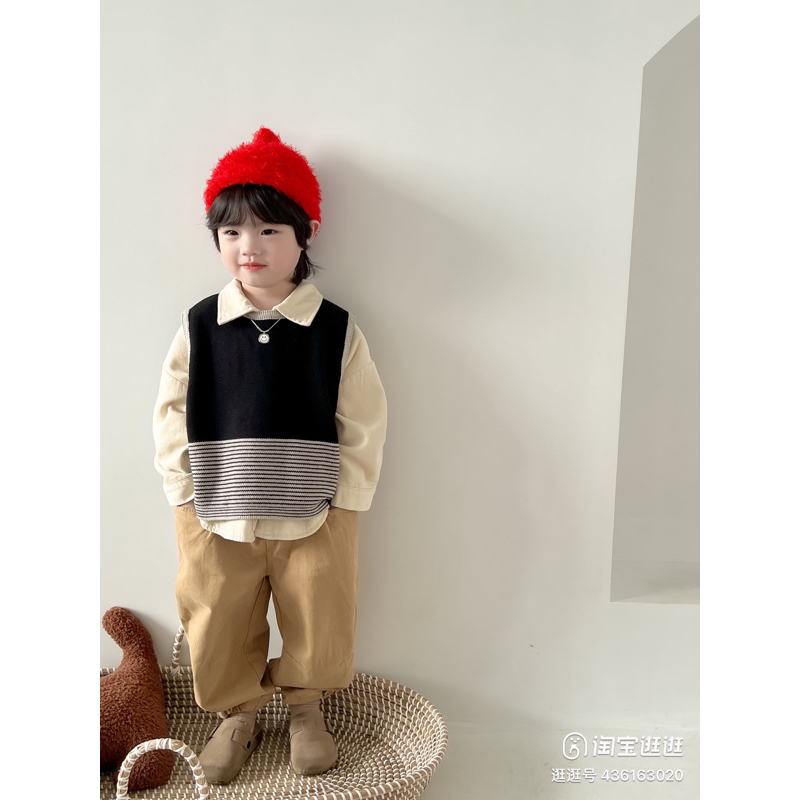 Áo sơ mi 2 túi tròn rộng style Hàn Quốc dành cho bé gái bé trai size 80-130