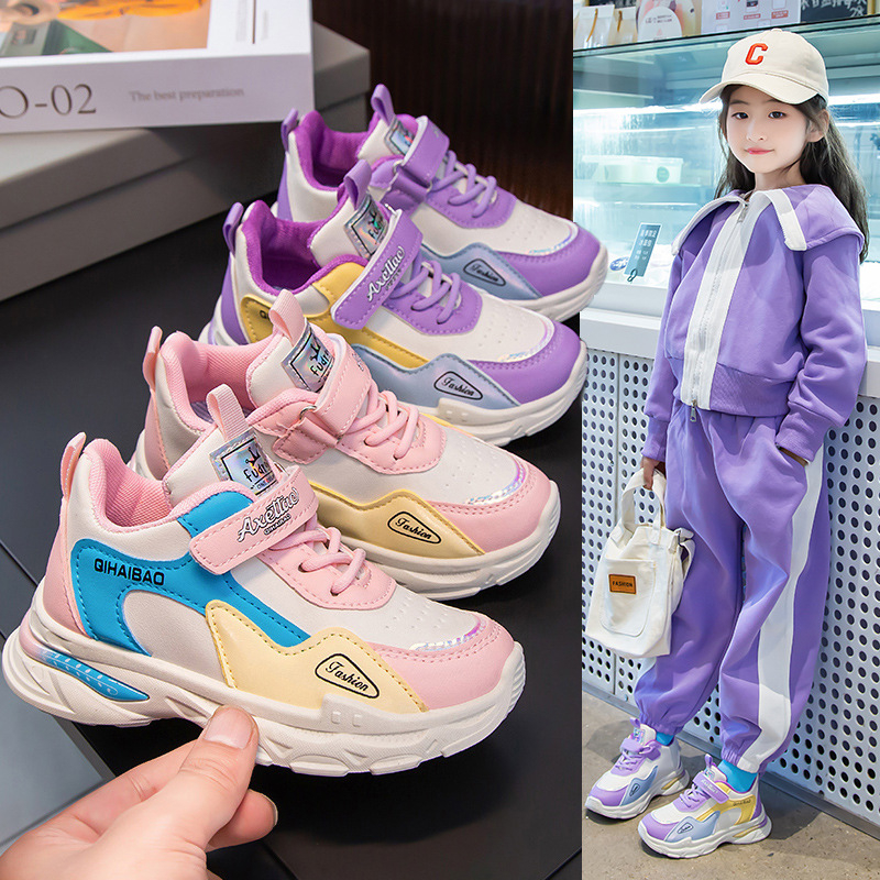 Giày thể thao bé gái phối màu da mềm đế êm Giày đi học bé gái Mẫu mới Giày cho bé gái SHQ134