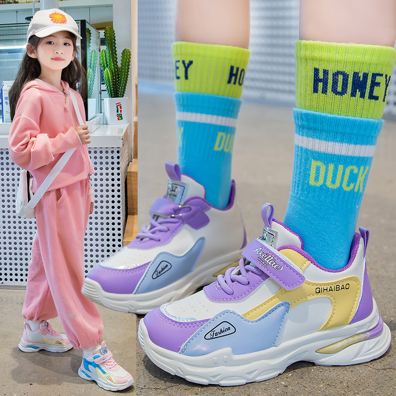 Giày thể thao bé gái phối màu da mềm đế êm Giày đi học bé gái Mẫu mới Giày cho bé gái SHQ134