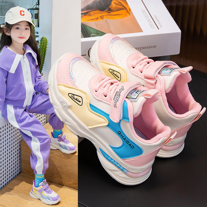 Giày thể thao bé gái phối màu da mềm đế êm Giày đi học bé gái Mẫu mới Giày cho bé gái SHQ134