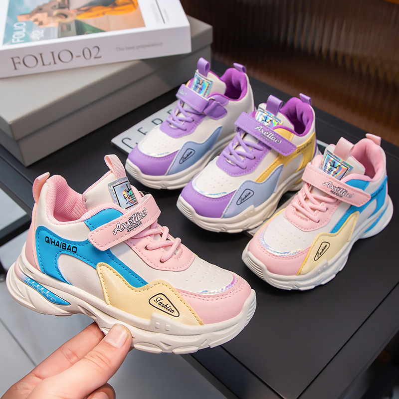 Giày thể thao bé gái phối màu da mềm đế êm Giày đi học bé gái Mẫu mới Giày cho bé gái SHQ134