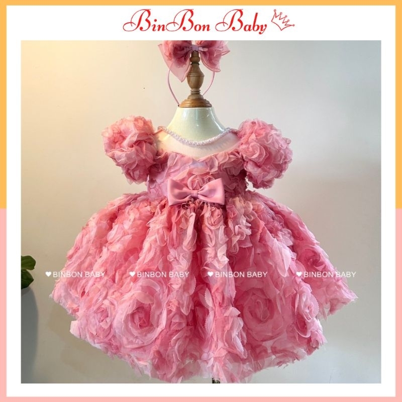 Váy công chúa cho bé BINBON BABY, đầm công chúa hoa hồng cho bé