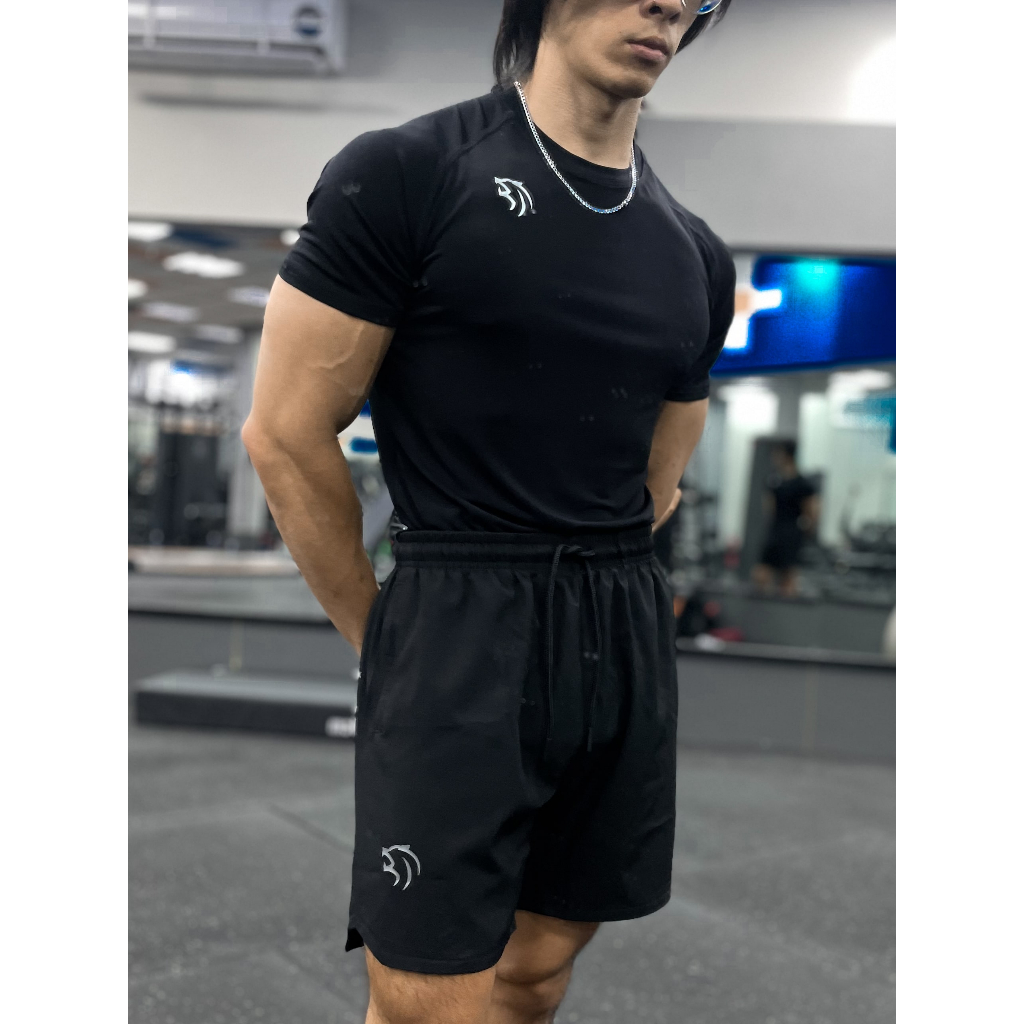 Áo thể thao tập gym nam Gymlab form fit nhiều màu vải poly thoáng mát - SILVER LOGO