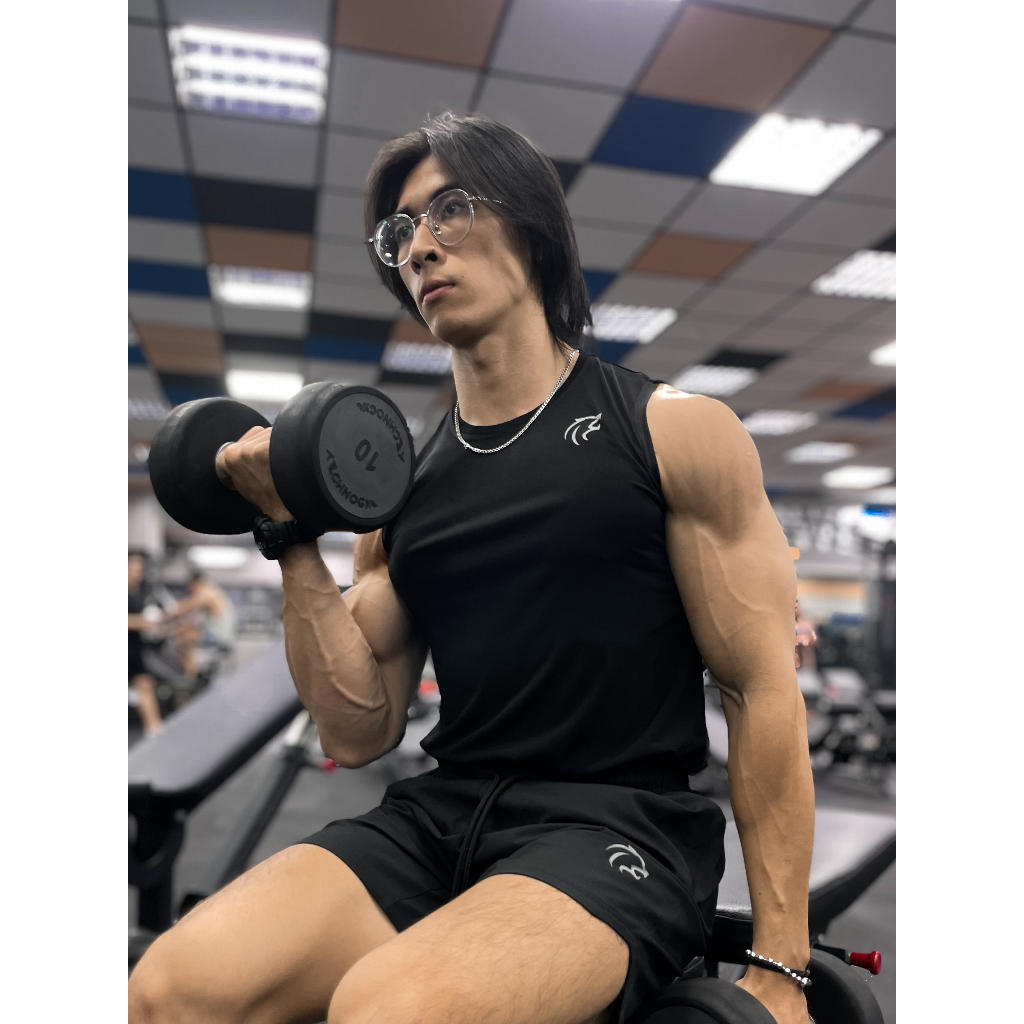 Áo Tanktop tập thể thao nam Gymlab form regular fit nhiều màu vải poly thoáng mát - SILVER LOGO