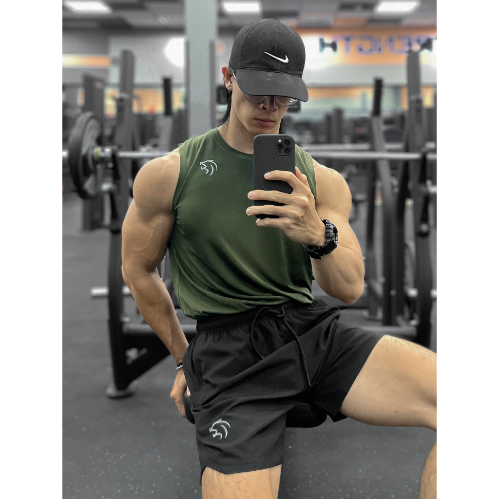 Quần đùi nam tập gym thể thao Gymlab form 6 inch trên gối vải gió thoáng mát – ĐEN – MINI LOGO