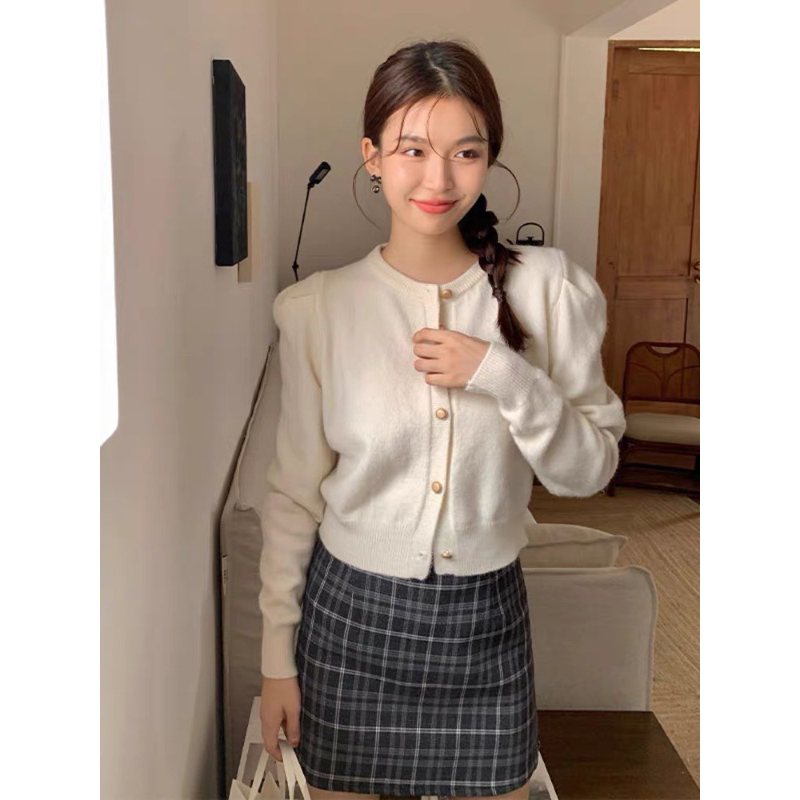 CHOUCHUU Áo khoác len cardigan vai bồng trẻ trung nhà Yuki