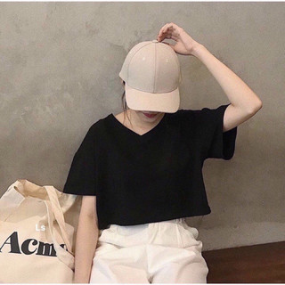 Áo croptop cổ tim thun giấy basic dễ thương ls