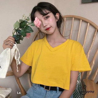 Áo croptop cổ tim thun giấy basic dễ thương ls