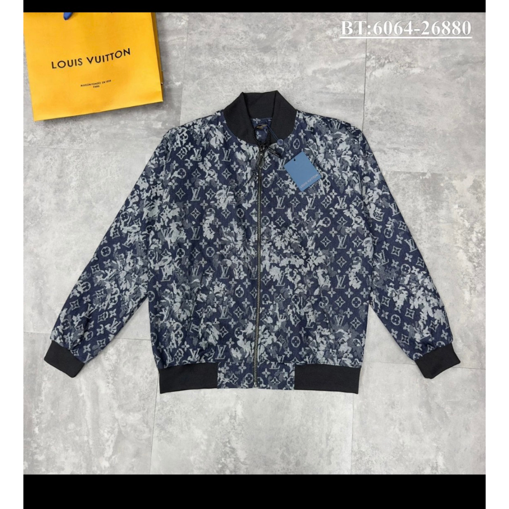 Áo Khoác Bomber LV Loang 2 Lớp Kéo Khoá Vải Bò Cao Cấp-Áo Bomber LV Hàng Đẹp Phong Cách Boy Phố