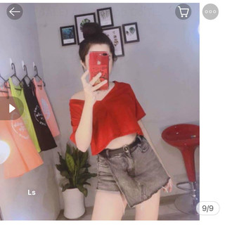 Áo croptop cổ tim thun giấy basic dễ thương ls
