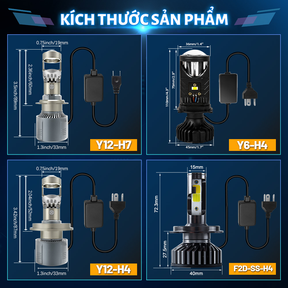 Đèn Pha Led Bi Cầu T9 Mini đèn led bi cầu chân h4 Y6 Cắt Sáng Chống Chói Ống kính HD H4 H7 H11 T40 đèn led đèn xe máy