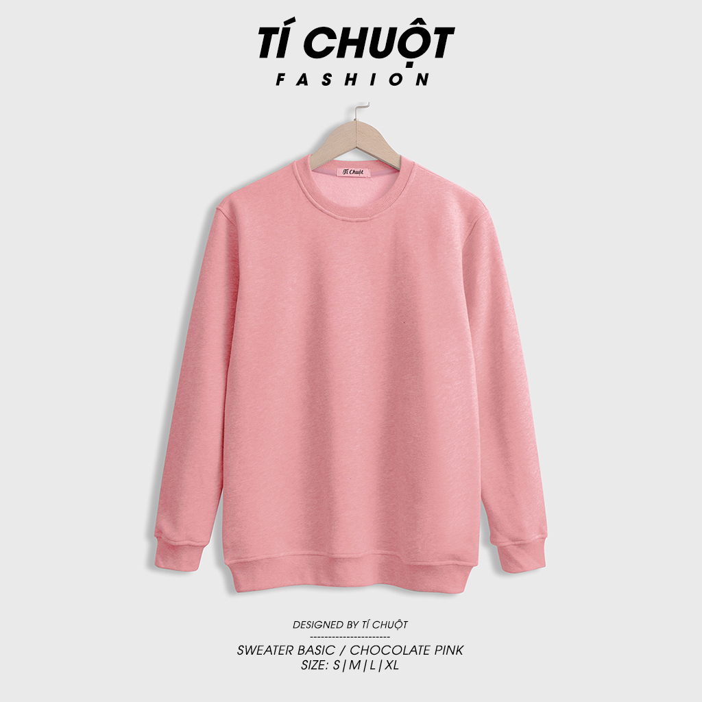 Áo sweater màu hồng nam nữ form rộng local brand, áo tay dài unisex nỉ bông 100% dày dặn bo chun - Tí Chuột Fashion