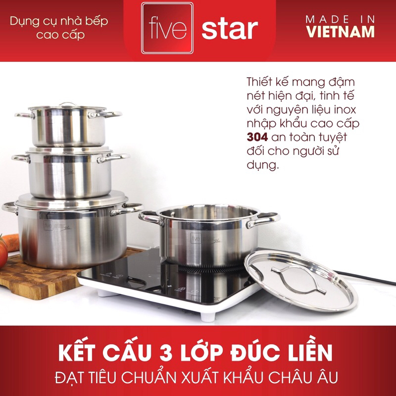 Bộ 4 nồi Inox 304 thân đúc đáy liền Fivestar FPB4004