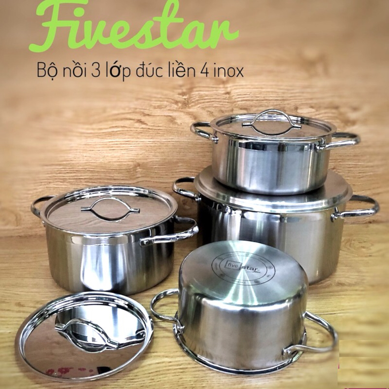 Bộ 4 nồi Inox 304 thân đúc đáy liền Fivestar FPB4004