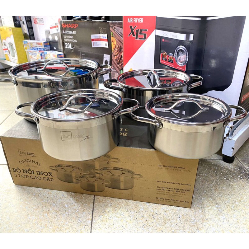 Bộ 4 nồi Inox 304 thân đúc đáy liền Fivestar FPB4004