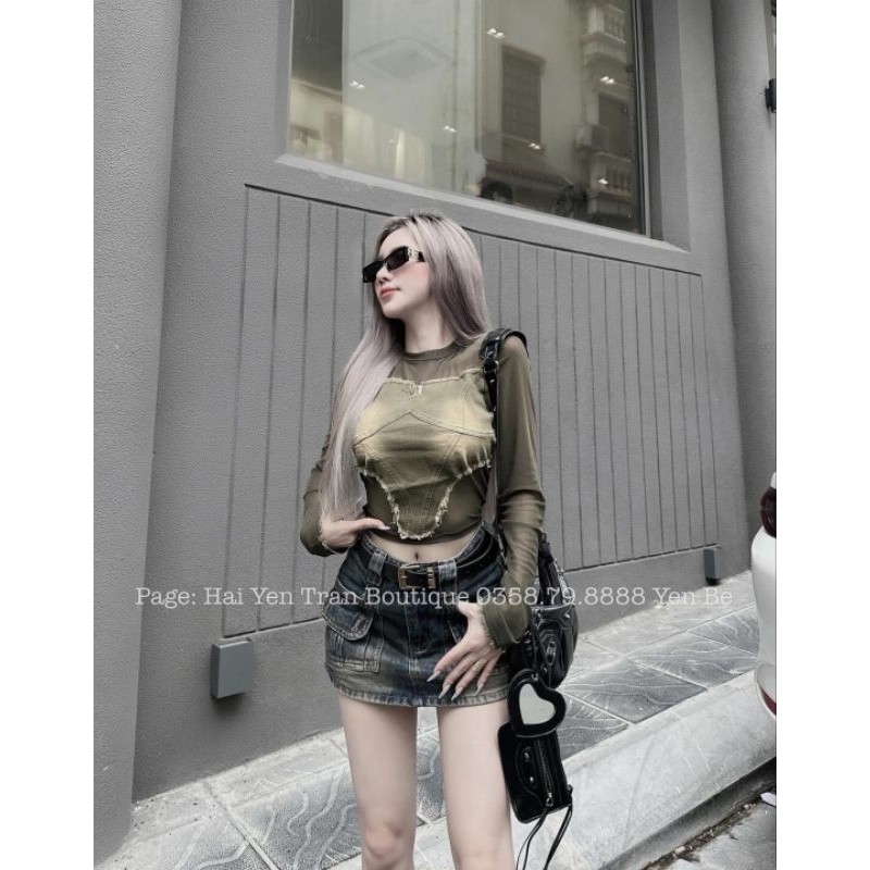 Chân  váy jeans kèm đai hàng QCL1