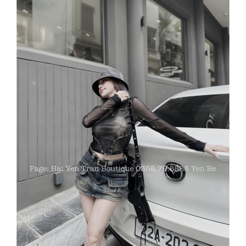 Chân  váy jeans kèm đai hàng QCL1