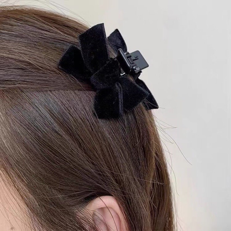 1 Kẹp Tóc Nơ Bằng Nhung Đen Phong Cách Vintage Ngọt Ngào Dành Cho Bé Gái