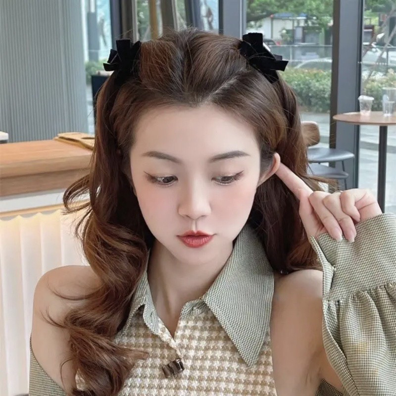 1 Kẹp Tóc Nơ Bằng Nhung Đen Phong Cách Vintage Ngọt Ngào Dành Cho Bé Gái