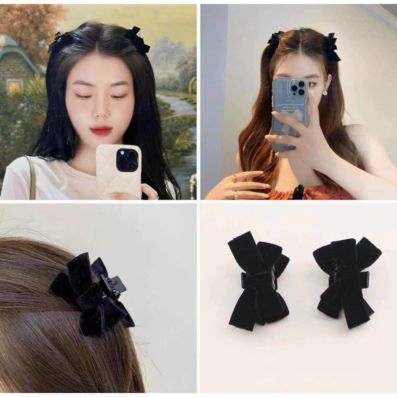 1 Kẹp Tóc Nơ Bằng Nhung Đen Phong Cách Vintage Ngọt Ngào Dành Cho Bé Gái