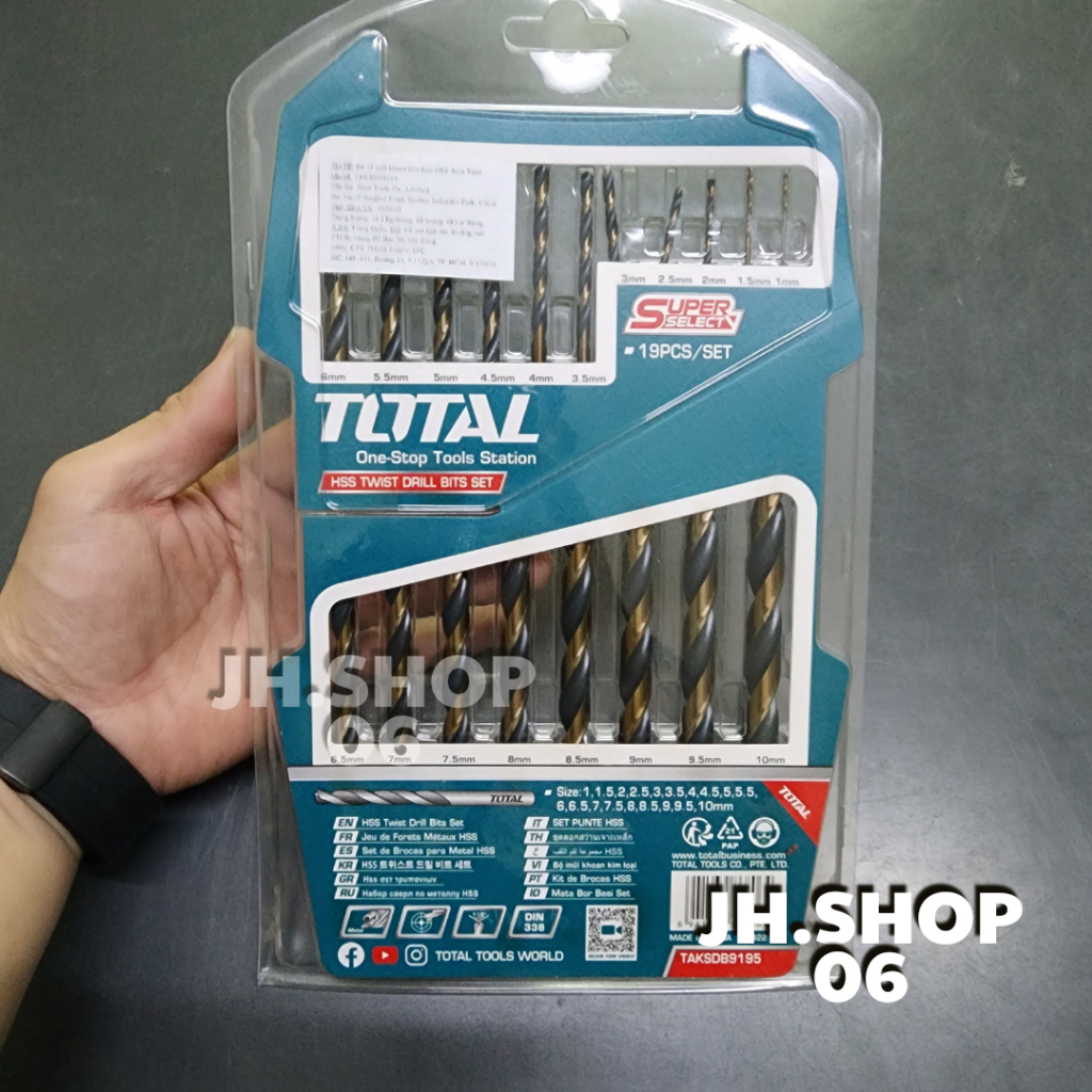 Bộ 19 mũi khoan kim loại HSS Total 1-10mm TAKSDB9195