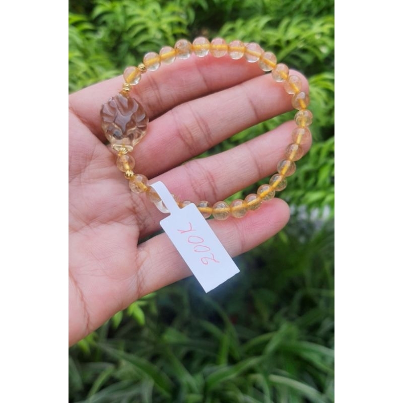 vòng tay thạch anh vàng 6li. mix hồ tiên thạch anh vàng