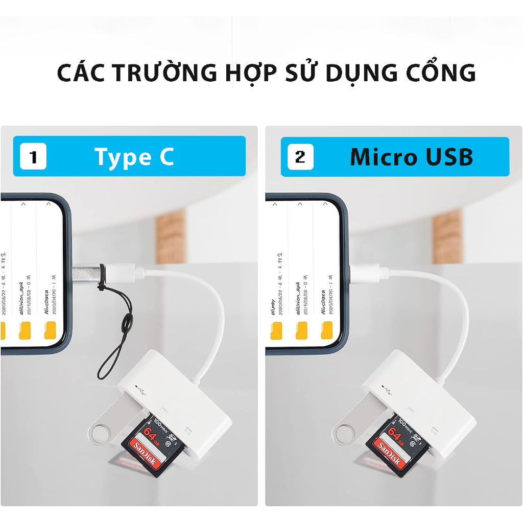 Đầu đọc thẻ nhớ đa năng SD / TF / USB 3.0 cổng kết nối Type C / Micro USB - OTG HUB truyền dữ liệu cho điện thoại Laptop