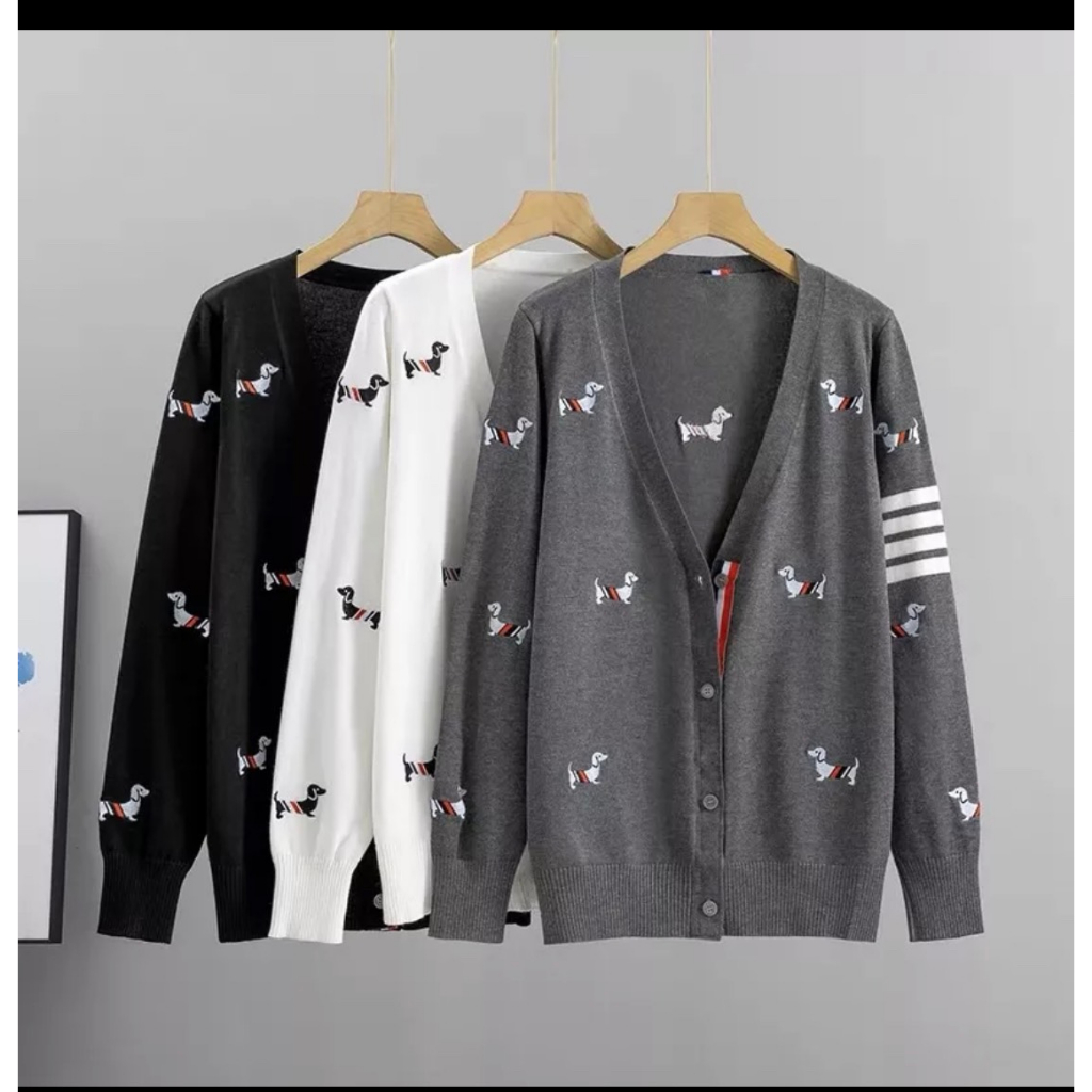 Áo Cardigan Thome 4 sọc Thêu Hình Con Chó Cực Đẹp-Áo Cardigan 4 Sọc Thêu Chuẩn Form Cao Cấp